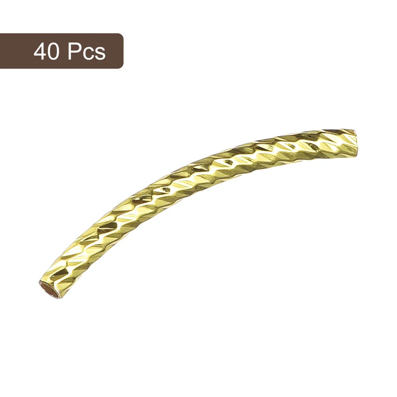 40Pcs Brass Curved Tube Beads 2x25mm Plating Noodles Spacer Bead Gold Tone