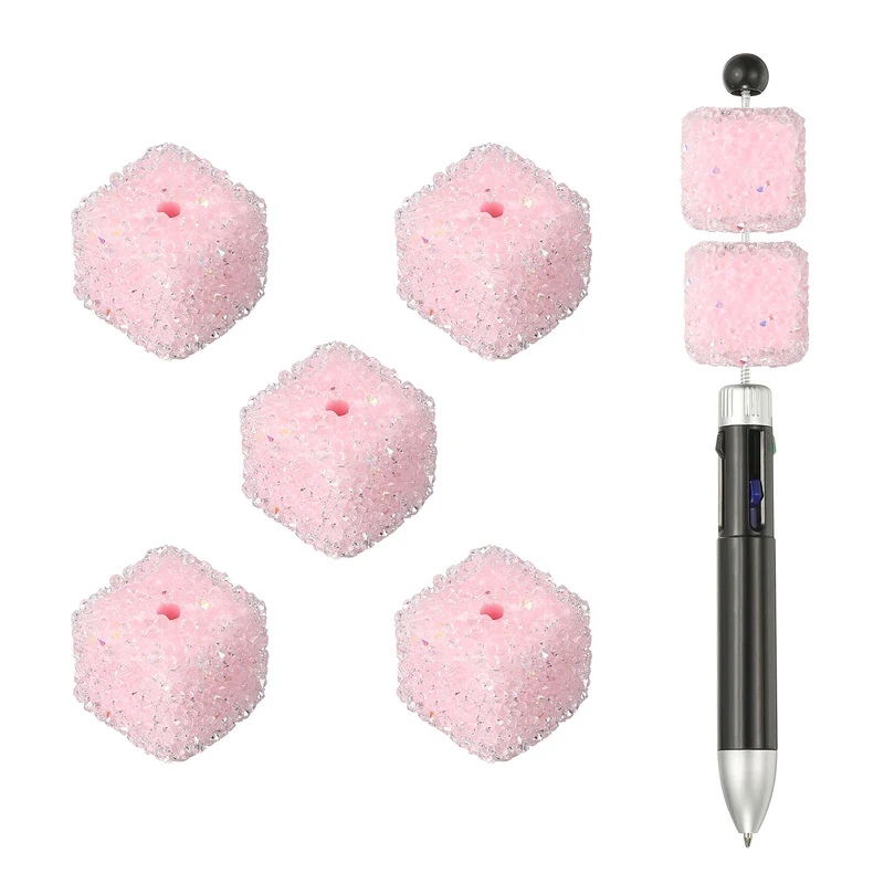 5 Pcs Square Rhinestone Beads for Pens, 17mm Sugar Beads for DIY, Light Pink