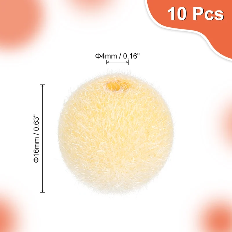 10Pcs Velvet Beads, 16mm Velvet Christmas Beads Plush Beads for Jewelry Keychain Pen Tiered Craft DIY Making (Yellow)