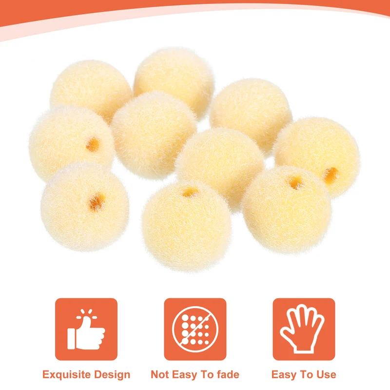 10Pcs Velvet Beads, 16mm Velvet Christmas Beads Plush Beads for Jewelry Keychain Pen Tiered Craft DIY Making (Yellow)