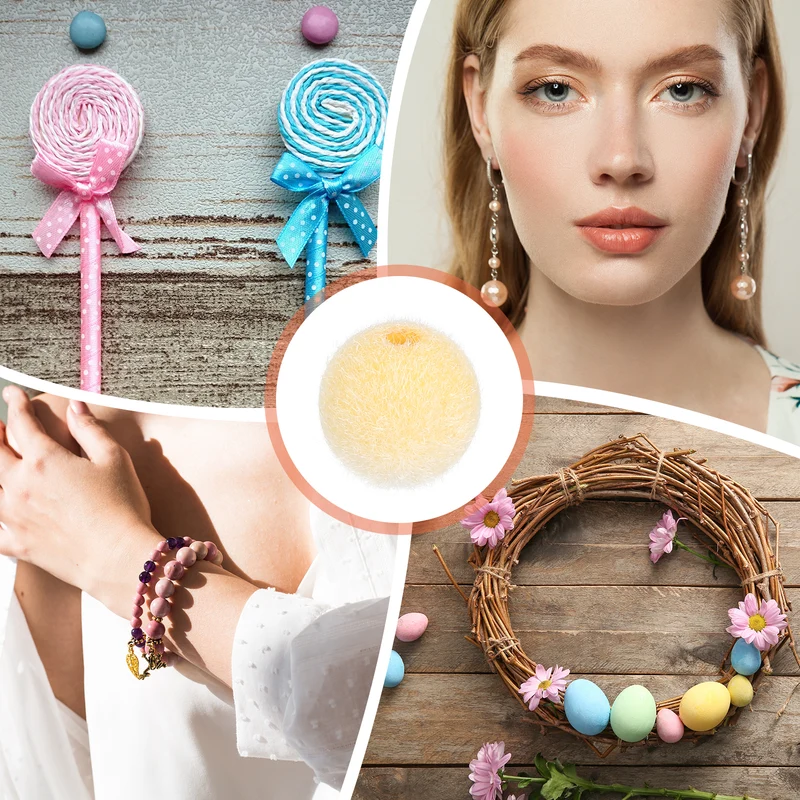 10Pcs Velvet Beads, 16mm Velvet Christmas Beads Plush Beads for Jewelry Keychain Pen Tiered Craft DIY Making (Yellow)