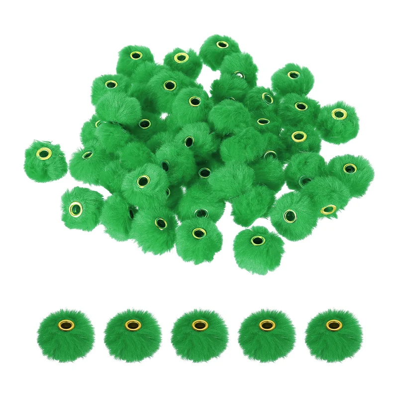 50Pcs Pom Pom Beads, Faux Fur Fuzzy Spacers Bead with 4mm Hole, Dark Green