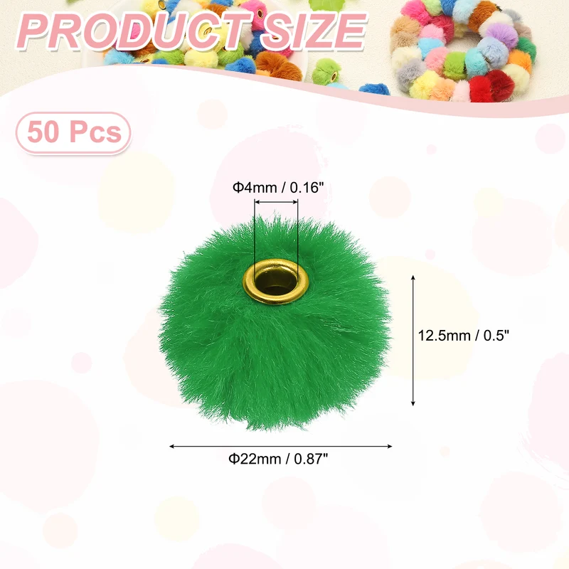 50Pcs Pom Pom Beads, Faux Fur Fuzzy Spacers Bead with 4mm Hole, Dark Green