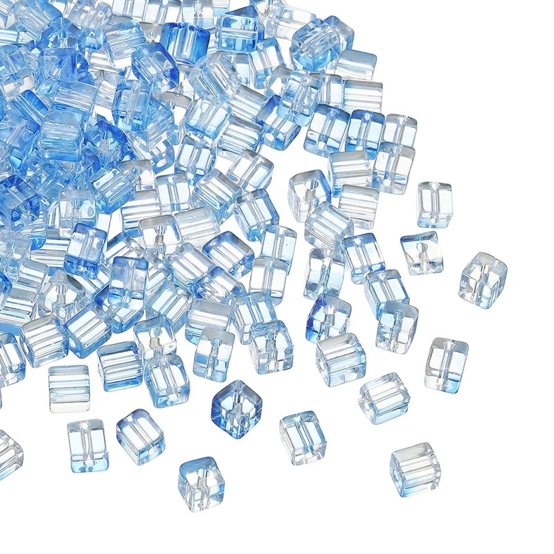500 Pcs Crystal Cube Beads, 7mm Faceted Square Spacer Beads, Blue