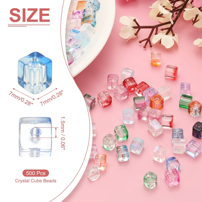 500 Pcs Crystal Cube Beads, 7mm Faceted Square Spacer Beads, Blue