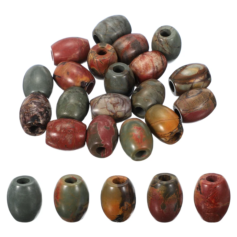 20 Pcs Large Hole 5mm Loose Stone Barrel Rondelle Beads, Beige Texture