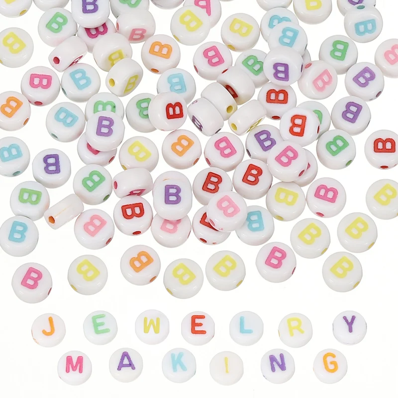 Alphabet Beads, 100 Pcs Rainbow Letter Beads Acrylic Charms, 4x7mm, Letter B