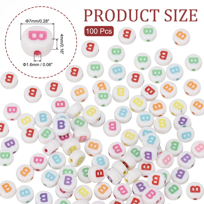 Alphabet Beads, 100 Pcs Rainbow Letter Beads Acrylic Charms, 4x7mm, Letter B