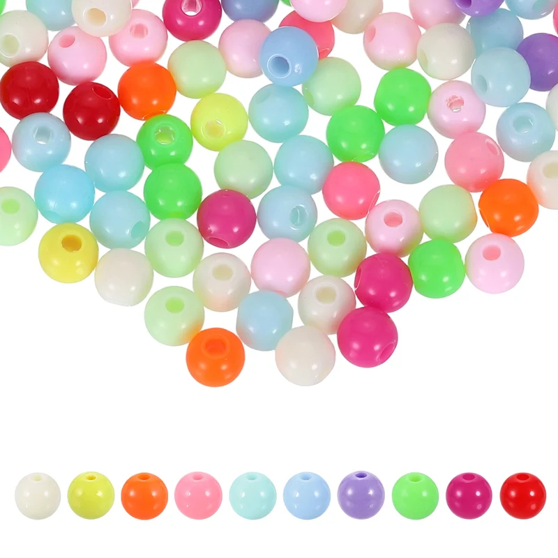 200pcs Random Light Color Acrylic Round Beads 6mm Plastic Resin Loose Bead