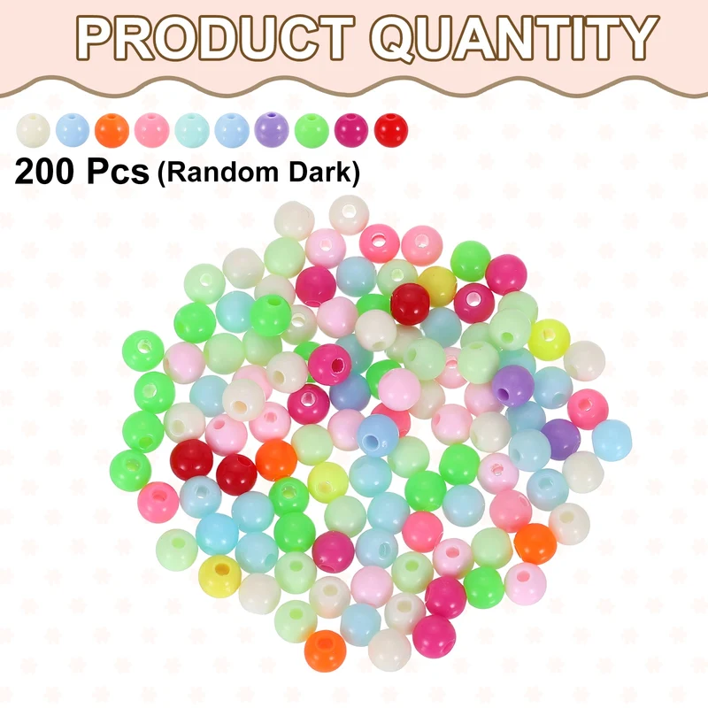 200pcs Random Light Color Acrylic Round Beads 6mm Plastic Resin Loose Bead