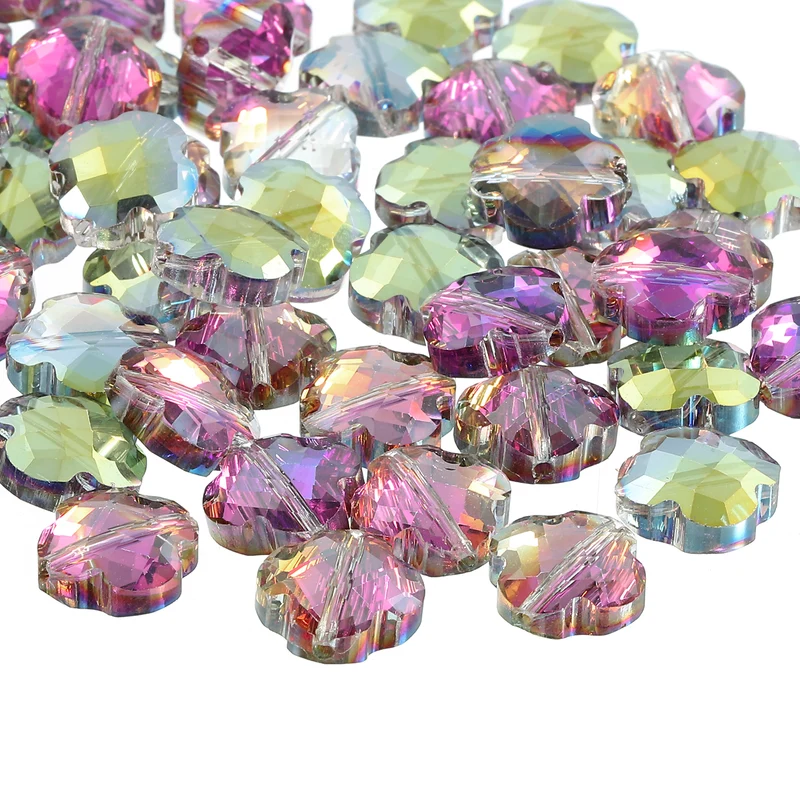 Glass Beads, 60 Pcs Shamrock Beads Transparent Crystal Glass Charms Clear Jewelry Making Supplies for Bracelets DIY Crafts, Red Green