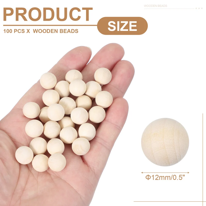 100 Pcs Wooden Balls, 0.5 Inch(12mm) Unfinished Wood Balls, Wood Color