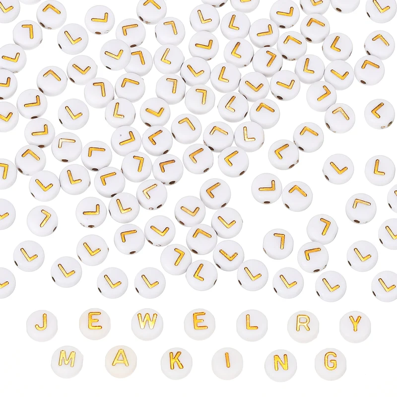 Alphabet Beads, 100 Pcs Gold Letter Beads Acrylic Charms, 4x7mm, Letter L