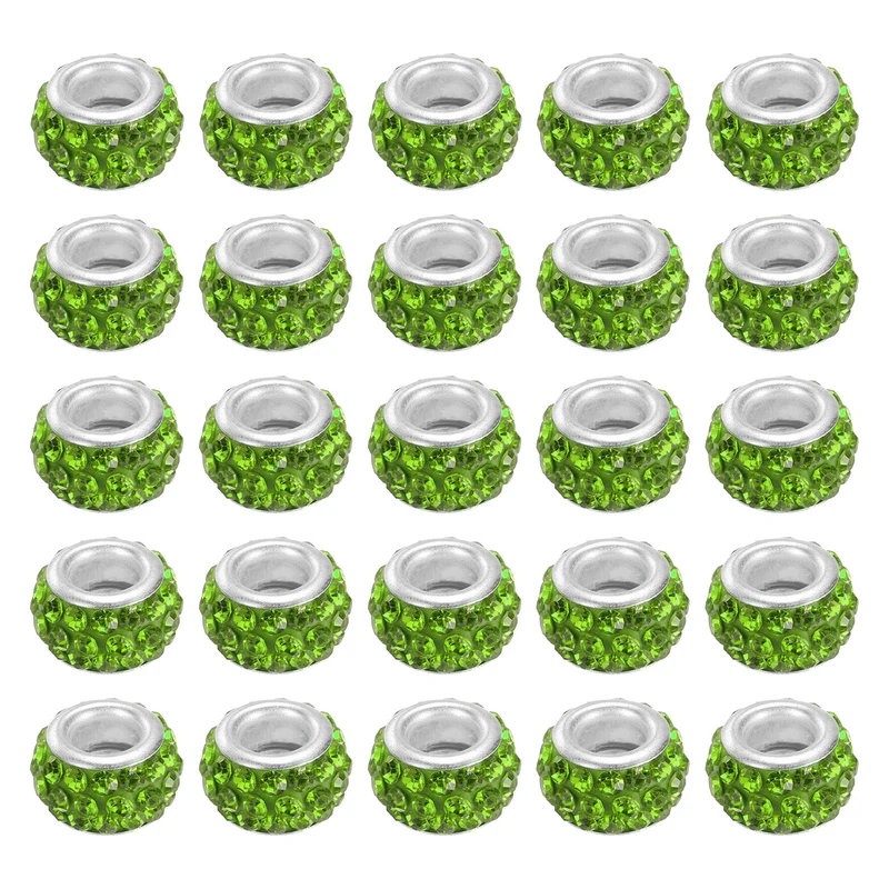 60Pcs 12mm Rhinestone European Beads Large Hole Crystal Beads Light Green