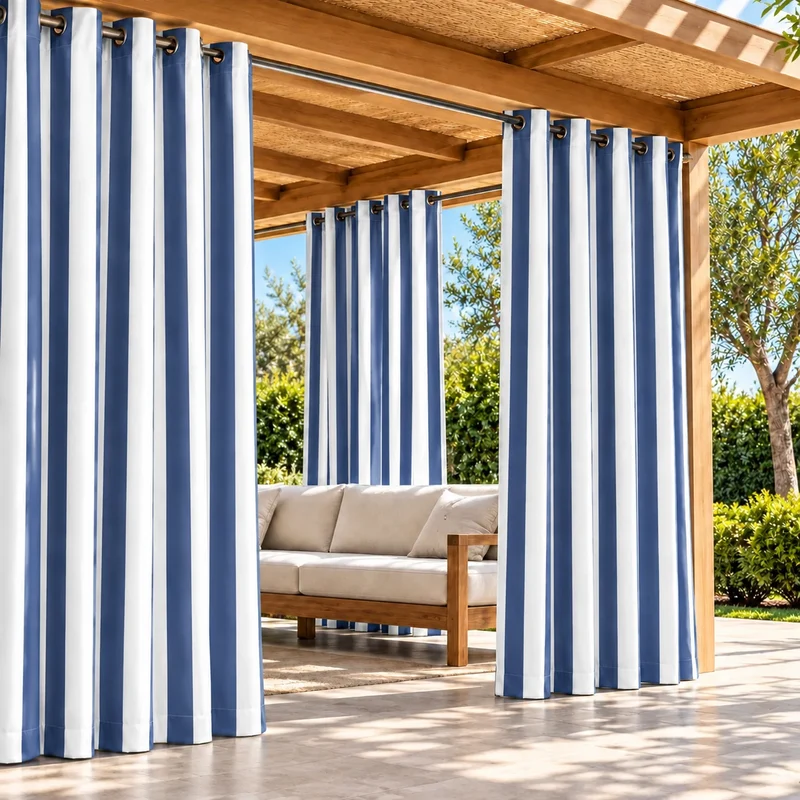 FadeShield Pro™ Fade-Resistant & Waterproof Lightweight Striped Custom Outdoor Curtain
