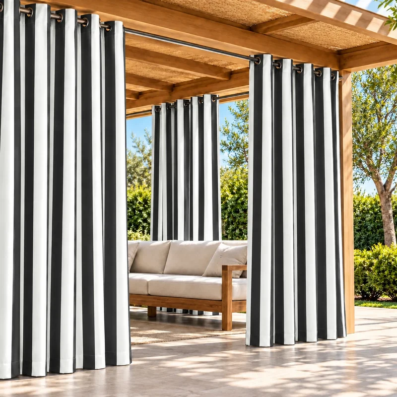 FadeShield Pro™ Fade-Resistant & Waterproof Lightweight Striped Custom Outdoor Curtain