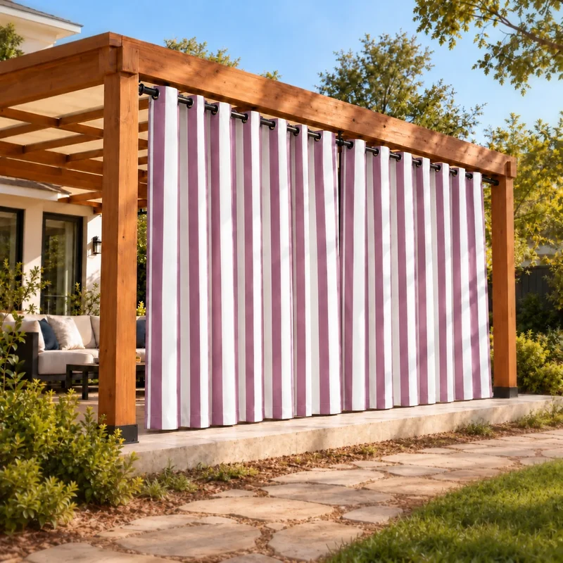 FadeShield Pro™ Fade-Resistant & Waterproof Lightweight Striped Custom Outdoor Curtain