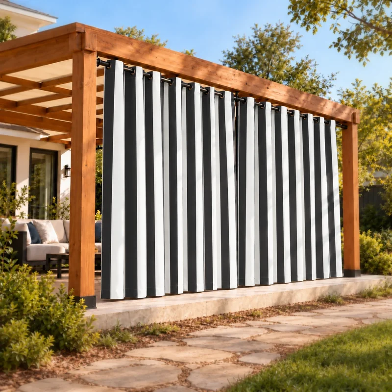 FadeShield Pro™ Fade-Resistant & Waterproof Lightweight Striped Custom Outdoor Curtain