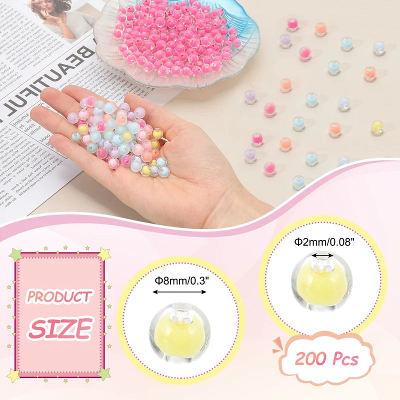 200 Pcs Acrylic Beads, 2mm Cute Beads for Bracelets, Transparent Yellow