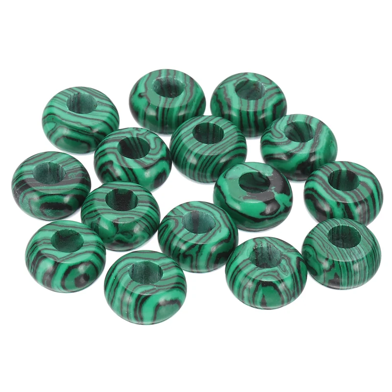 15 Pcs Natural Gemstone Beads, Large Hole Rondelle Beads Loose European Crystal Beads Pack for Jewelry Bracelet DIY Craft, 14 x 8 MM, Malachite Green