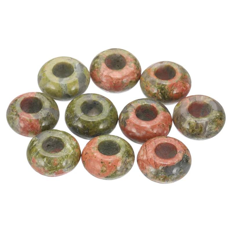 10 Pcs Natural Gemstone Beads, Large Hole Rondelle Beads Loose European Crystal Beads Pack for Jewelry Bracelet DIY Craft, 14 x 8 MM, Flower Green