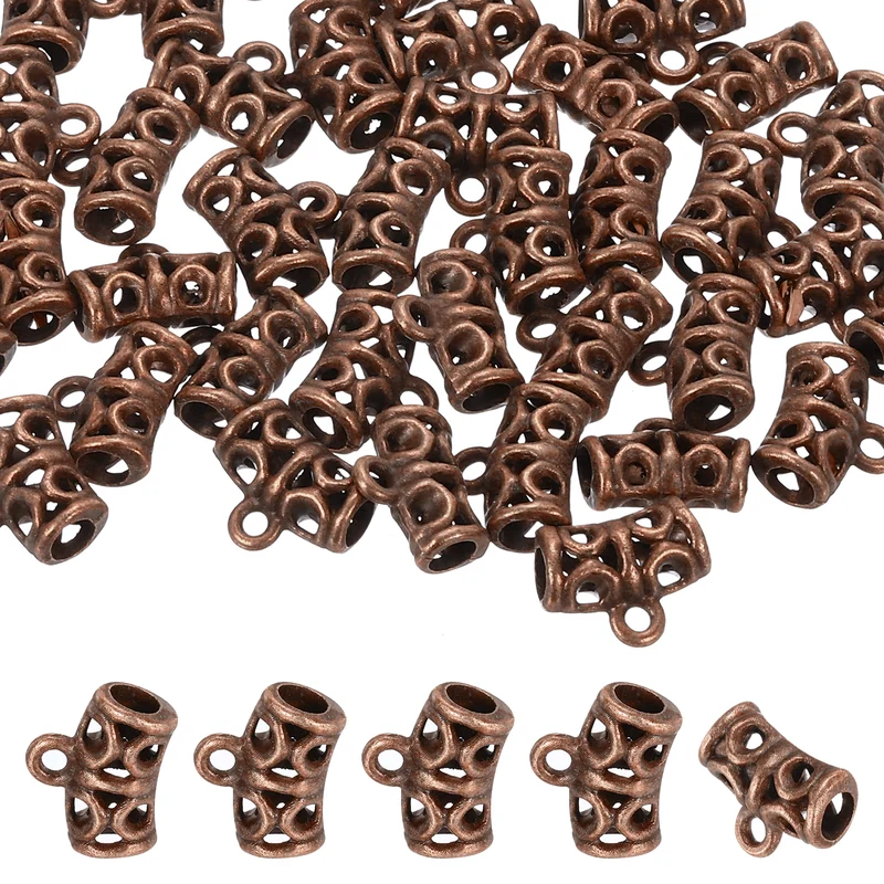 40 Pcs Spacer Bail Beads Charms Holder Bracelet Tube Bead Hanger, Copper