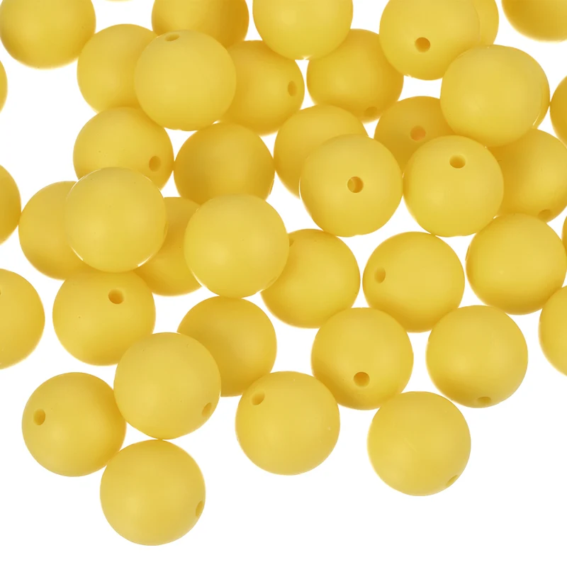 50Pcs 15mm Silicone Beads, Round Loose Rubber Bead for DIY (Dark Yellow)