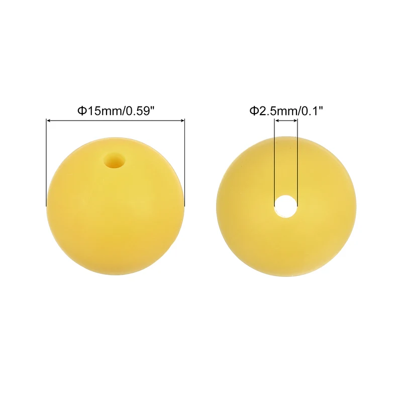 50Pcs 15mm Silicone Beads, Round Loose Rubber Bead for DIY (Dark Yellow)
