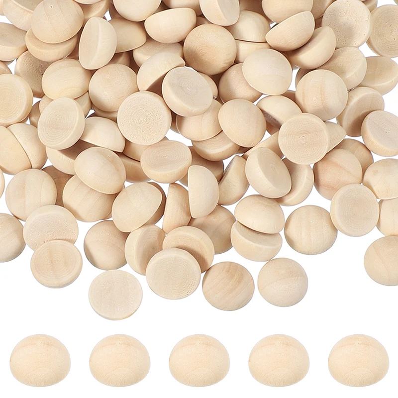 200Pcs Half Wooden Beads 0.5 Inch(12mm) Unfinished Wood Balls Wood Color