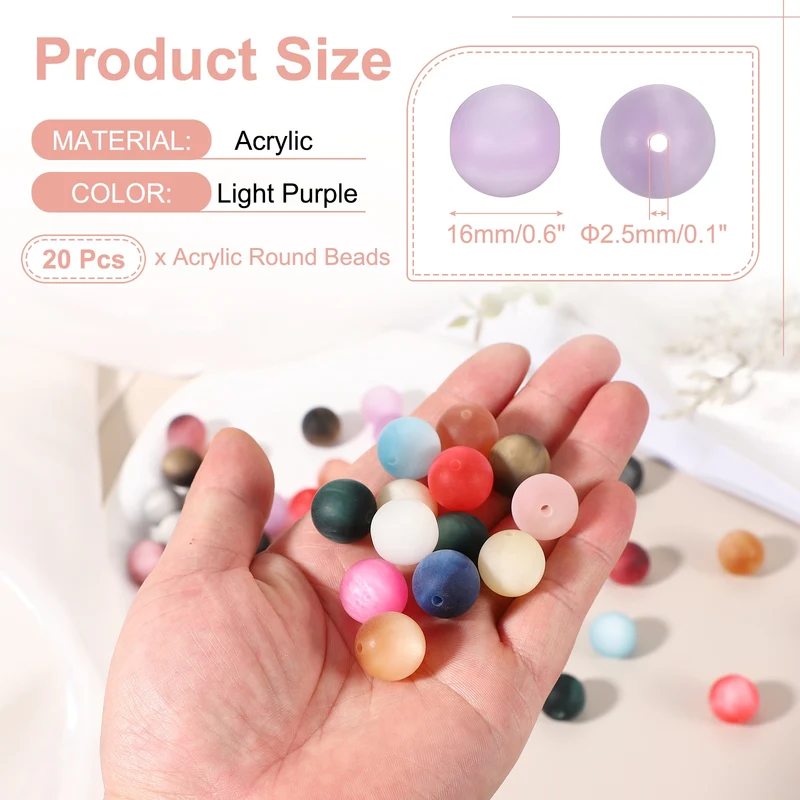 20 Pcs Acrylic Round Beads, 16mm Loose Beads for Jewelry Making, Light Purple