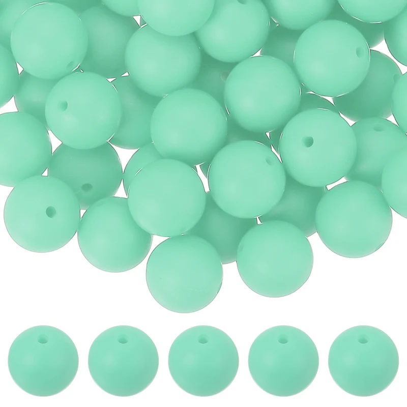60 Pcs Silicone Beads, 15mm Bulk Beads for Keychain Making, Mint Green