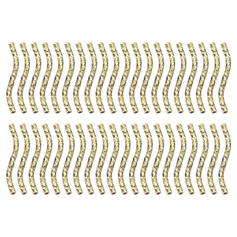 60Pcs Brass Curved Tube Beads, 1.5x20mm S Shape Plating Noodles Spacer Bead for Jewelry Craft Making, Light Golden