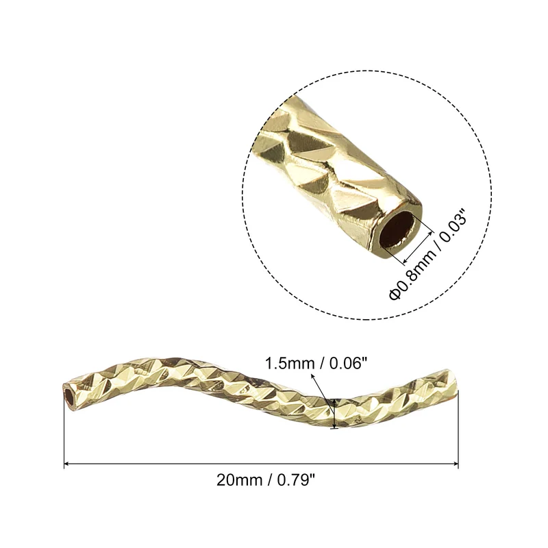 60Pcs Brass Curved Tube Beads, 1.5x20mm S Shape Plating Noodles Spacer Bead for Jewelry Craft Making, Light Golden