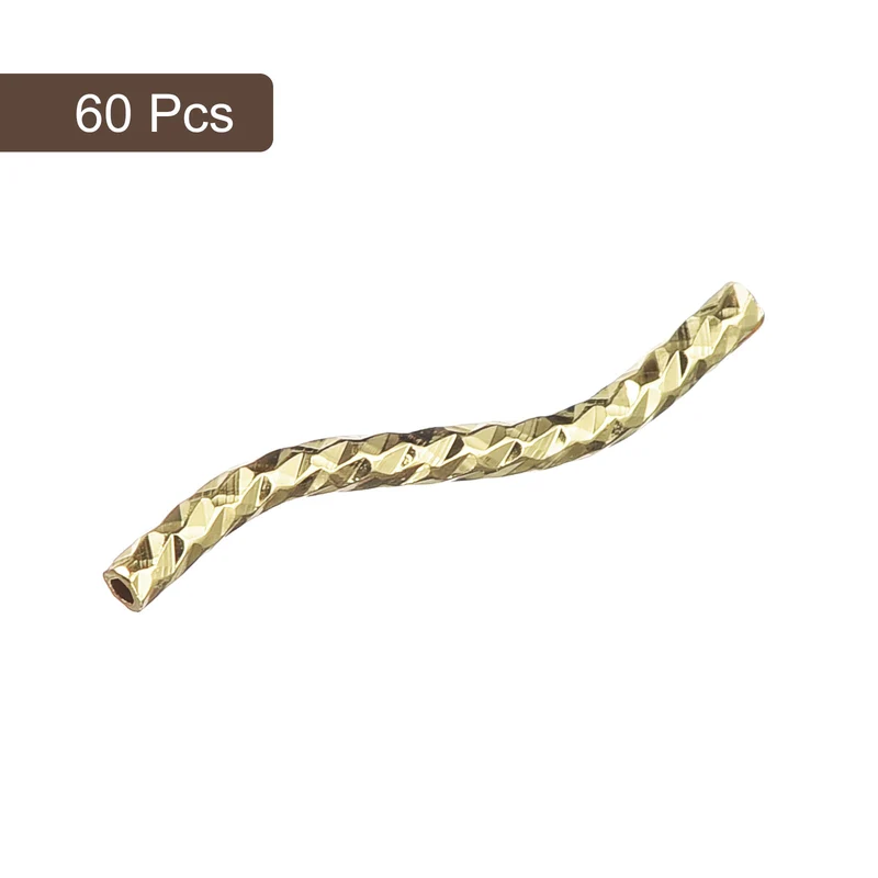 60Pcs Brass Curved Tube Beads, 1.5x20mm S Shape Plating Noodles Spacer Bead for Jewelry Craft Making, Light Golden