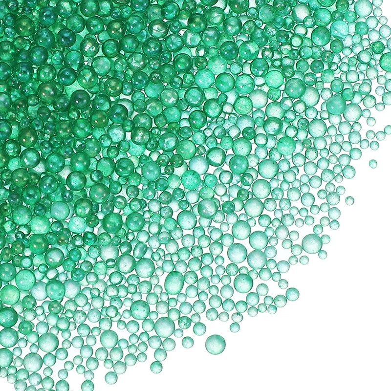 200g 1-3mm Glass Bubble Beads Iridescent No Hole Water Droplet Ball Dark Green