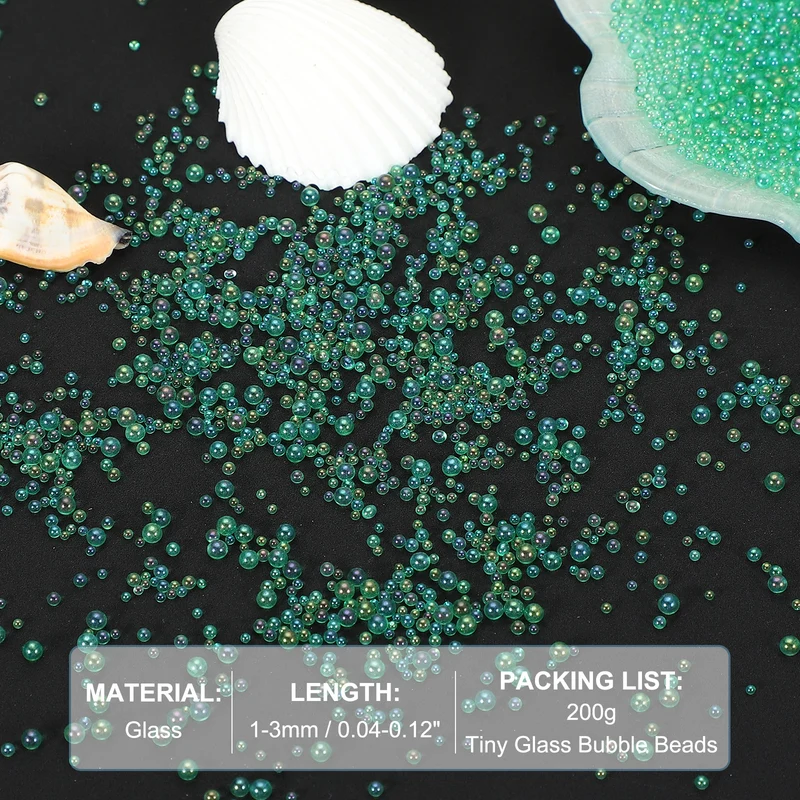 200g 1-3mm Glass Bubble Beads Iridescent No Hole Water Droplet Ball Dark Green