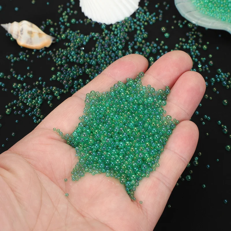 200g 1-3mm Glass Bubble Beads Iridescent No Hole Water Droplet Ball Dark Green