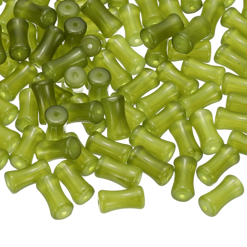 100 Pcs Glass Tube Beads, 6x12mm Bamboo Stick Tube Beads, Olive Green