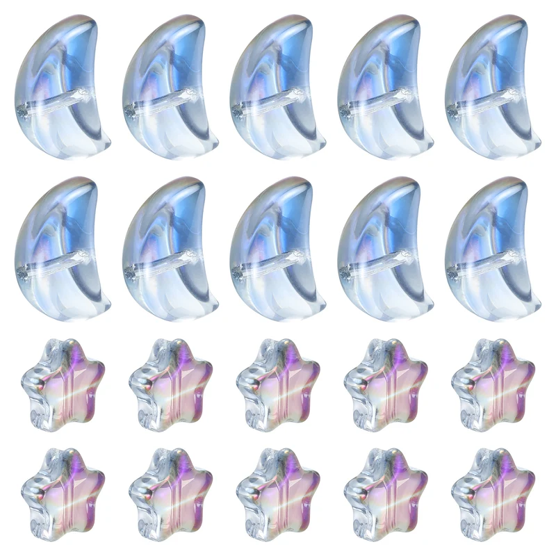 60Pcs Star Moon Shaped Beads, 2 Style Acrylic Spacer Beads Clear Purple