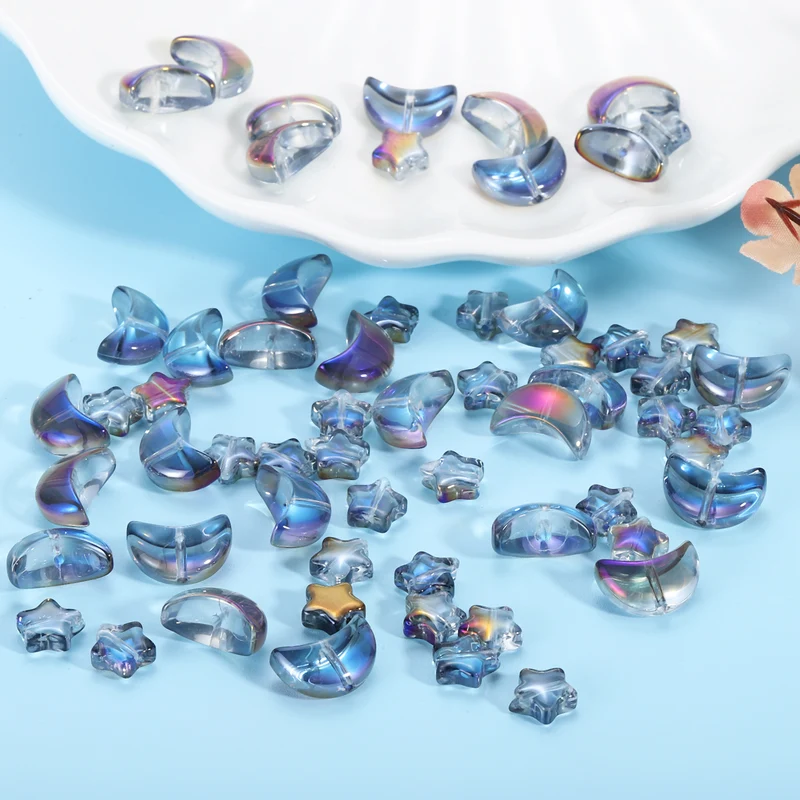 60Pcs Star Moon Shaped Beads, 2 Style Acrylic Spacer Beads Clear Purple