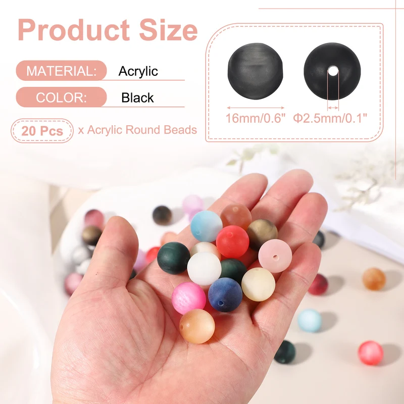 20 Pcs Acrylic Round Beads, 16mm Loose Beads for Jewelry Making, Black