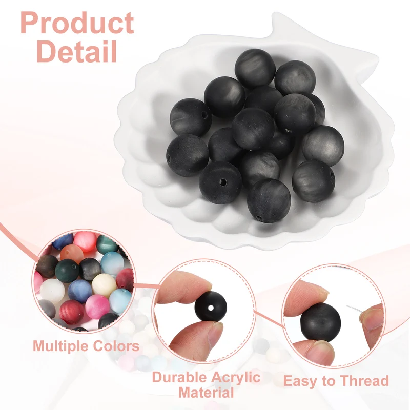 20 Pcs Acrylic Round Beads, 16mm Loose Beads for Jewelry Making, Black