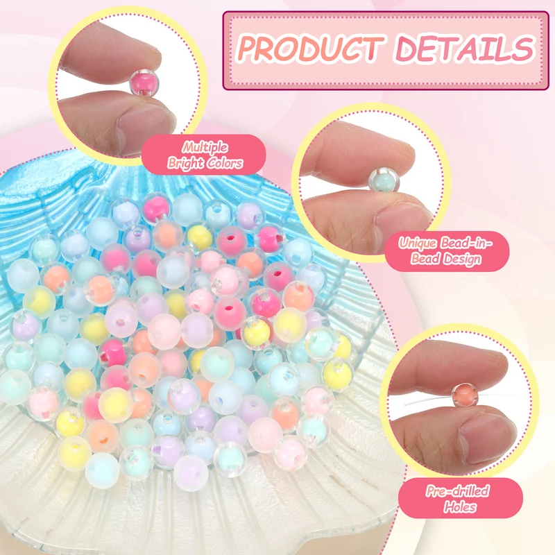 200 Pcs Acrylic Beads, 2mm Cute Beads for Bracelets, Transparent Green