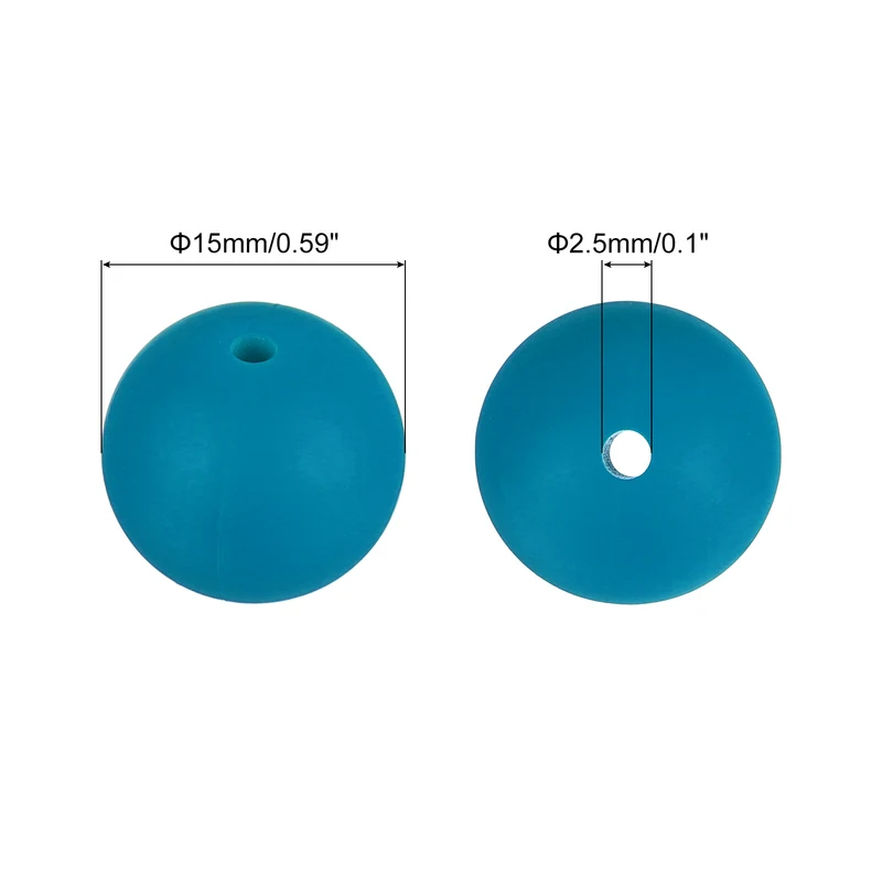 50Pcs 15mm Silicone Beads Round Loose Rubber Bead for DIY Blue Green
