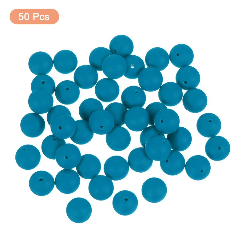50Pcs 15mm Silicone Beads Round Loose Rubber Bead for DIY Blue Green