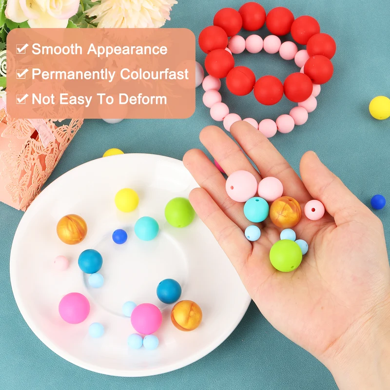 50Pcs 15mm Silicone Beads Round Loose Rubber Bead for DIY Blue Green