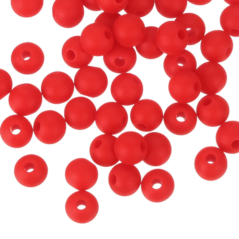 50Pcs 6mm Silicone Beads Round Loose Rubber Bead for DIY Dark Red
