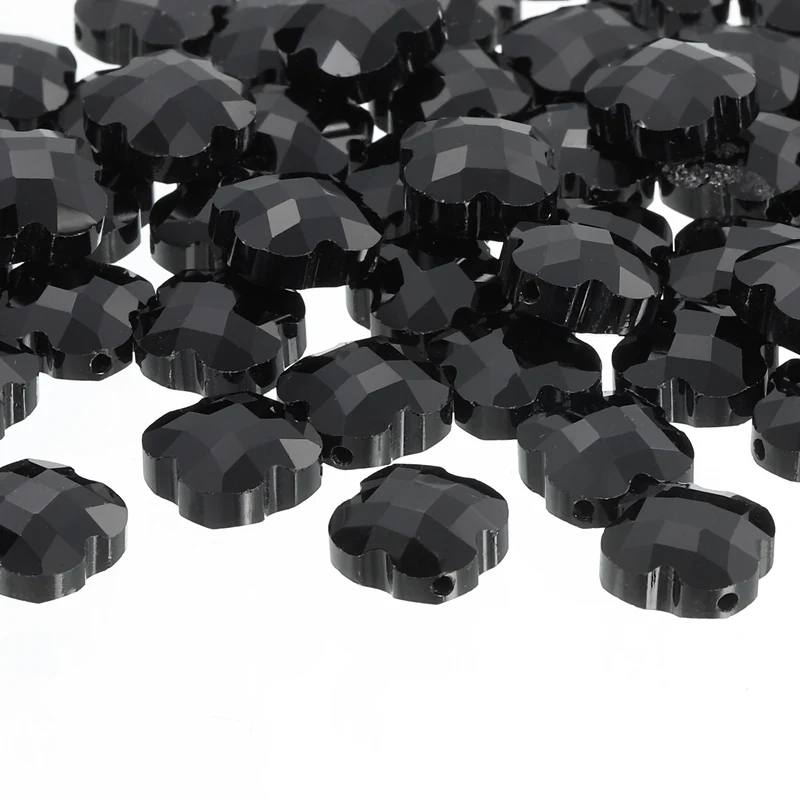 Glass Beads, 30 Pcs Shamrock Beads Transparent Crystal Glass Charms Clear Jewelry Making Supplies for Bracelets DIY Crafts, Black