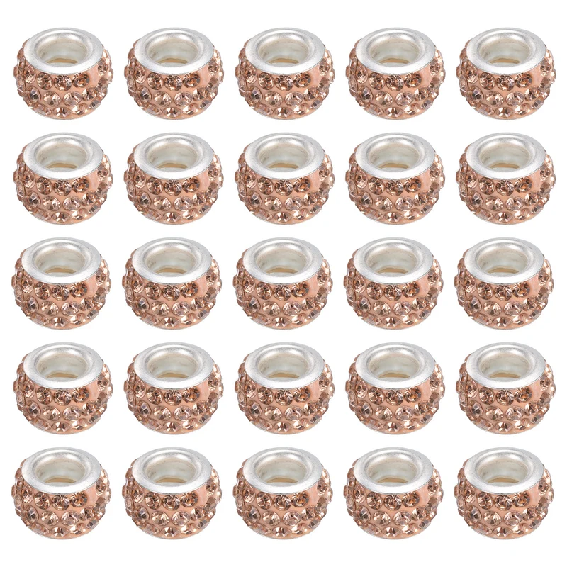 60Pcs 12mm Rhinestone European Beads Large Hole Crystal Beads Taupe