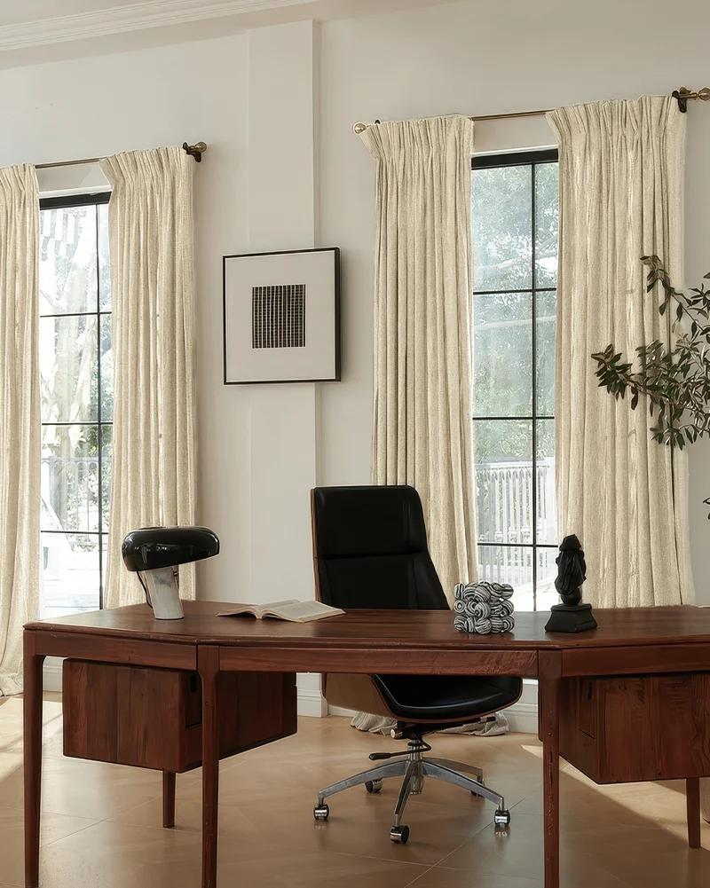 Ivy Linen Look Heavyweight Herringbone Textured Custom Curtain